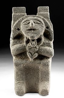 Aztec Stone Relief Seated Male w/ Animal, ex-Stendahl