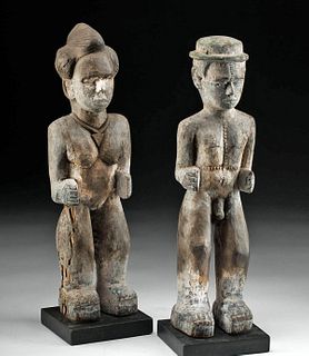 19th C. African Carved / Painted Nude Ancestor Couple