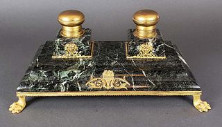 French Bronze & Marble Inkwell