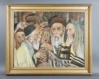 Framed Galosh Pencil on Paper "Rabbi Kissing Torah in