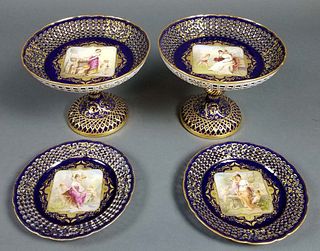 Set of Late 19th C. Royal Vienna Reticulated Tazzas and