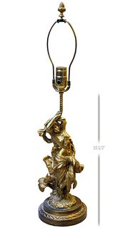 Large French Bronze Statue Lamp