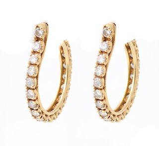 Ladies 14k Yellow Gold & Diamond Hoop Earrings