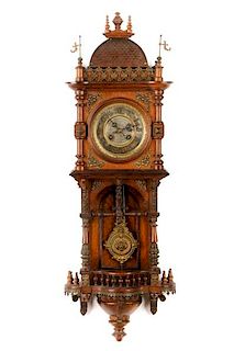 German Architectural Carved Oak Wall Clock