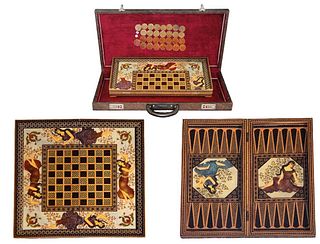 Persian Hand Painted Isfahan Khatam Backgammon Set