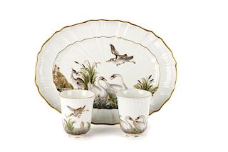 Three Pieces Meissen "Swan Service" Porcelain