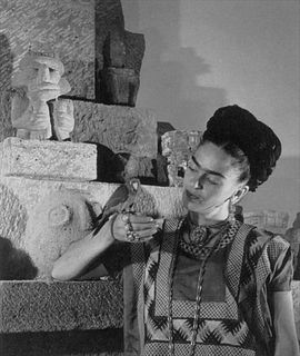 Frida Kahlo with Bird in the Casa Azul, Coyoacan, 1951