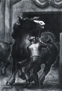 John Steuart Curry, Prize Stallions, 1938, 7x10.5