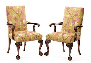 Pair, English Chippendale Style Mahogany Armchairs