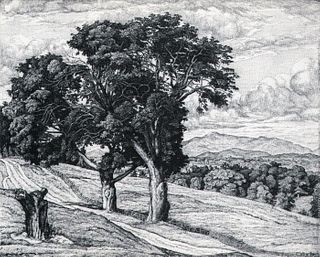 Luigi Lucioni, Trees and Mountains, 1936, 10x7