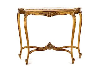French Louis XV Rococo Style Console Gilt Table