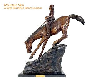 Large Mountain Man Bronze Statue By Remington