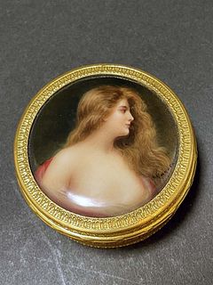 19th C. Royal Vienna Compact Porcelain Hand Painted Plaque Of European Girl, Signed By Wagner