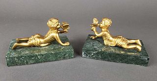 Pair of Gilt Bronze Figures on Marble Base