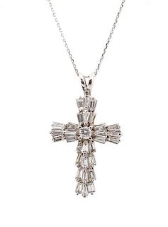 Ladies 14k White Gold & Diamond Cross Necklace