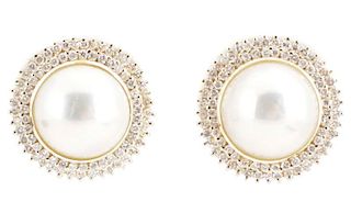 Ladies 14k Yellow Gold, Pearl, & Diamond Earrings