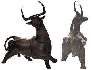Botero Style Bronze Horned Cow