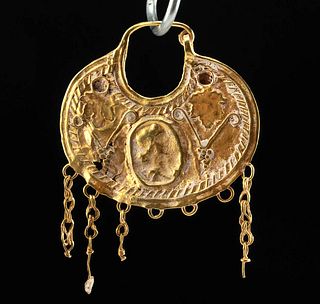 Roman Gold Repousse Earring w/ Danglers