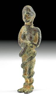 Phoenician Bronze Semi Nude Female Figure w/ Snake