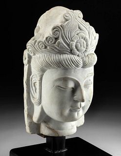19th C. Chinese Qing Dynasty Marble Head of Guanyin