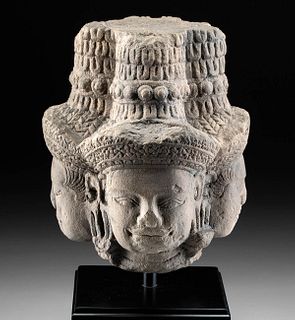 Rare 17th C. Khmer Post-Angkor Head of Brahma
