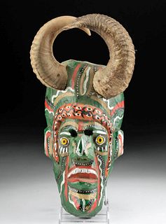 Guatemalan Dance Mask, Devil Face w/ Natural Ram Horns