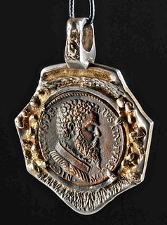16th C. Italian Bronze Medallion in Gilt Silver Pendant