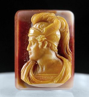 19th C. Neoclassical Agate Cameo w/ Soldier