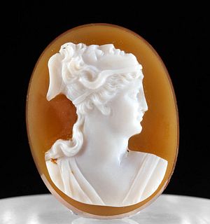 19th C. Neoclassical Agate Cameo, Woman in Medusa Mask