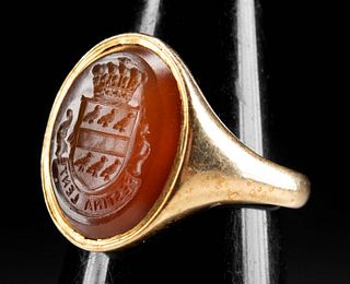 19th C. English Gold Ring w/ Carnelian Signet of Onslow