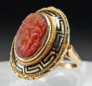 Victorian Revival Gold Ring w/ Carnelian Cameo of Satyr
