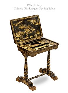 19th Century Chinese Gilt Lacquer Sewing Table