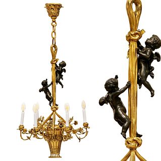 19th Century French Figural Bronze 6-Lights Chandelier