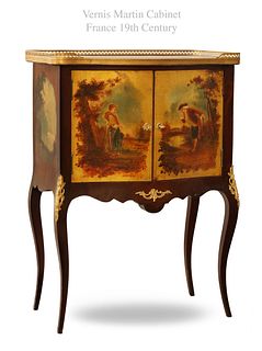 19th C. French Hand Painted Vernis Martin Cabinet 