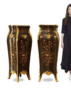 A Pair Of Louis XV Style Marquetry Inlaid Pedestals