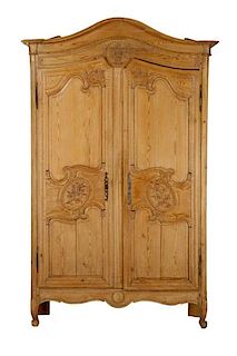 19th C. Carved Pine French Provincial Armoire