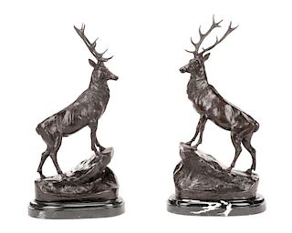 After Jules Moigniez, Pair of Bronze Stags
