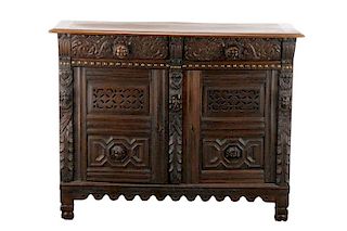 Continental Carved and Stained Oak Cabinet