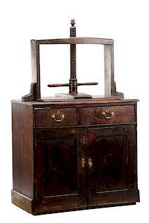 Early American Oak Book Press Cabinet