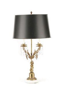 Gilt Bronze & Marble Neoclassical Candelabra Lamp
