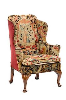 English Queen Anne Needlework Wing Chair, 18th C.