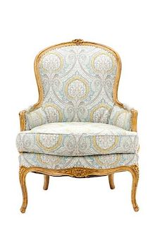 French Louis XV Style Paisley Upholstered Armchair