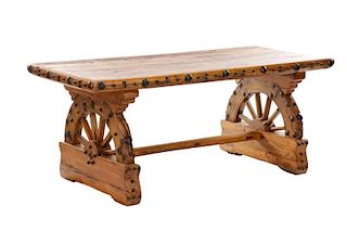American Rustic Oak Wagon Wheel Table
