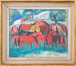 Giuseppi Cesetti Post-Impressionist Red Horses Oil