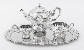 Austrian Art Nouveau Silver Tea Set and Tray