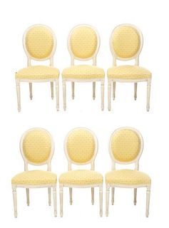 Set of 6 French White Louis XVI Style Chairs