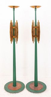 Art Deco Polychromed Brass Torcheres, Pair