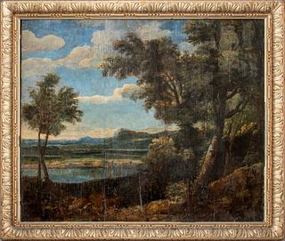 Antique Landscape Oil Painting on Board, 18th C.