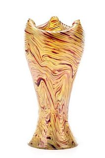 Large Rindskopf Corrugated Art Glass Vase