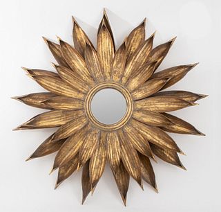Modern Gilt Metal Starburst Flower Mirror